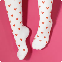 compression socks in white with cute red hearts pattern